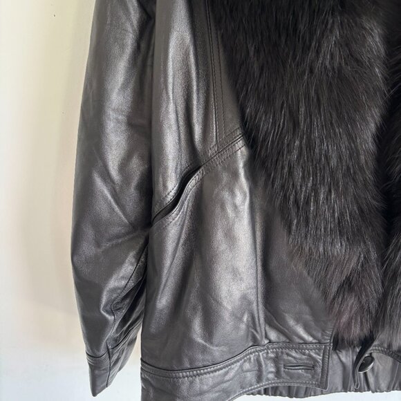 Design Assets Womens Leather & Dyed Fox Fur Coat Long Sleeve Black Size Medium - Picture 3 of 6